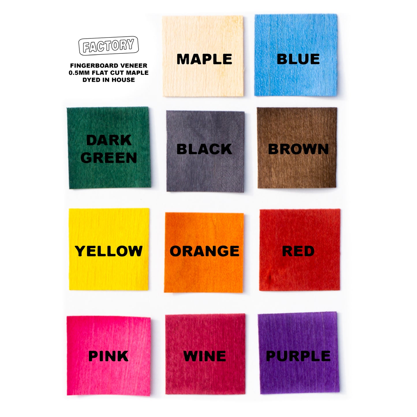 Variety Pack Pre-Cut Dyed Fingerboard Maple Veneer - 20 Boards